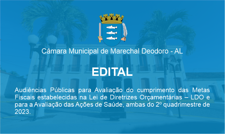 Audiências Públicas para Avaliação do cumprimento das Metas Fiscais estabelecidas na Lei de Diretrizes Orçamentárias – LDO e para a Avaliação das Ações de Saúde, ambas do 2º quadrimestre de 2023.